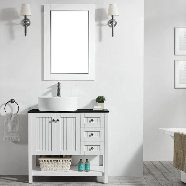 Glass Countertop and White Vessel Sink - 36" with mirror white